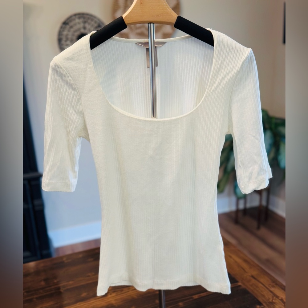 H&M Women’s White Ribbed Scoop Neck Short Sleeve Top Size XS
